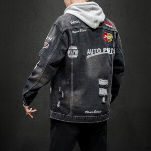 jk818-p90-限价128黑墙牛仔夹克肥仔秋款量足印花大码，男装夹克，星座103A