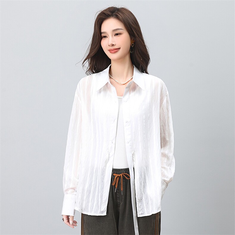 时尚百搭黑色条纹长袖衬衫女宽松显瘦气质上衣春秋季新款女装,女装衬衫,叶笙衣