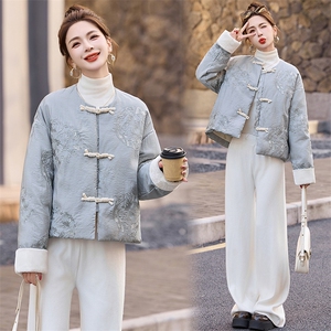 新中式g风刺绣羽绒服女2024冬季新款复古盘扣白鸭绒短款外套图片