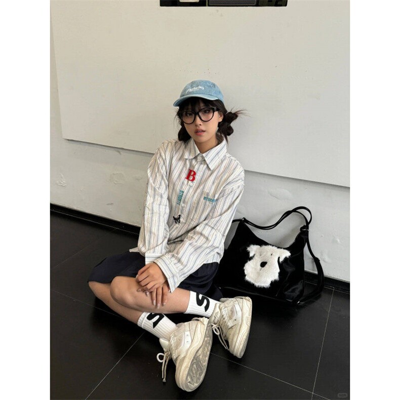 【有货】C3013CC-特P45 刺绣长袖条纹衬衫男女款休闲情侣衬衣图片