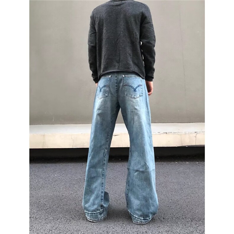 美式高街复古水洗做旧牛仔裤男宽松微喇痞帅潮牌裤子LN16055-P53,男装牛仔裤,星座1008