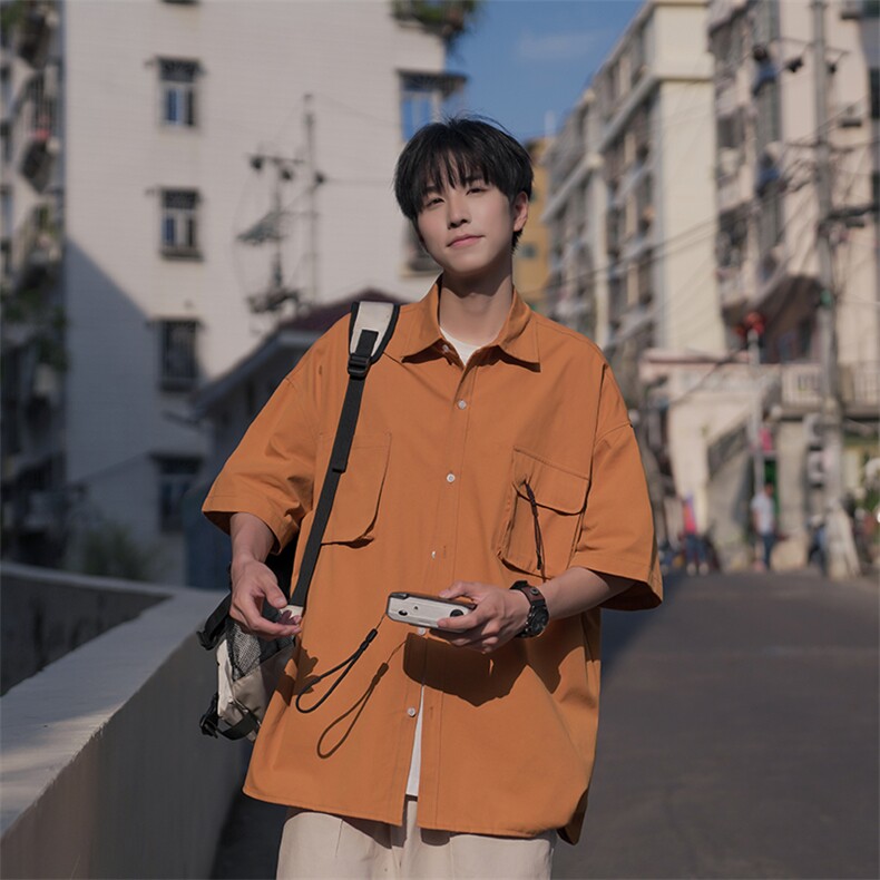 日系衬衫男生韩版休闲潮流宽松工装外套B225-C6058-P60-X75图片