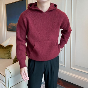 网络图YM91重磅连帽针织衫黑色蓝色红色M~3XL