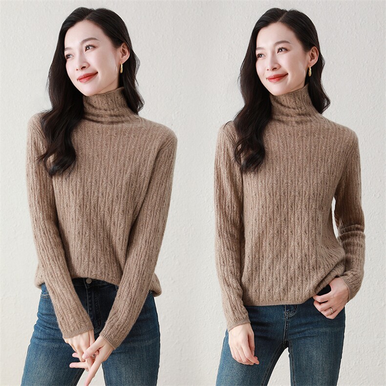 秋冬新款高领时尚休闲羊绒衫女100%纯山羊绒毛衣,女装羊绒衫,阿舍尔精品
