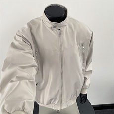 立领工装飞行员夹克男春秋新款美式复古宽松拉链设计感棒球服外套，男装夹克，星座410-7