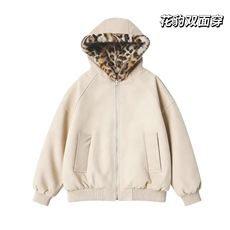 网图美式宽松豹纹双面穿连帽棉服M0088/P110，男装棉衣，星座205-3