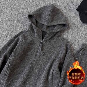运动休闲时尚套装女秋新款高级感半拉链套头连帽卫衣直筒裤两件套图片