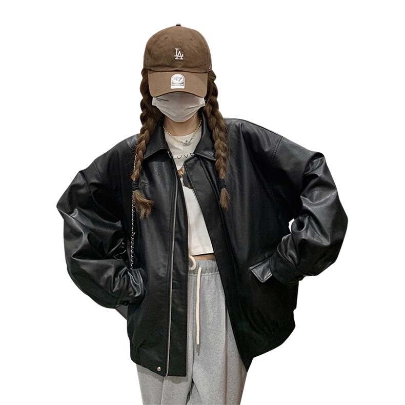 黑色复古皮衣外套女2025春秋新款小个子PU皮今年流行机车夹克,女装皮衣,2C375