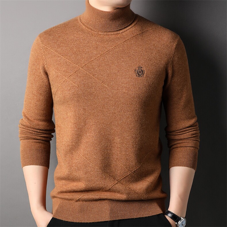 F81761加密加厚羊毛80S精品秋冬季百搭高领可翻中年男羊毛衫,男装针织衫/毛衣,钱塘207-1