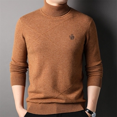 F81761加密加厚羊毛80S精品秋冬季百搭高领可翻中年男羊毛衫，男装针织衫/毛衣，钱塘207-1