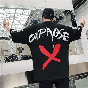 2021夏季新款百搭宽松大码五分袖印花男潮短袖T恤男 A436-H35-P35图片