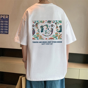 T699大码宽松纯棉运动圆领体恤衫oversize短袖T恤男重磅T图片