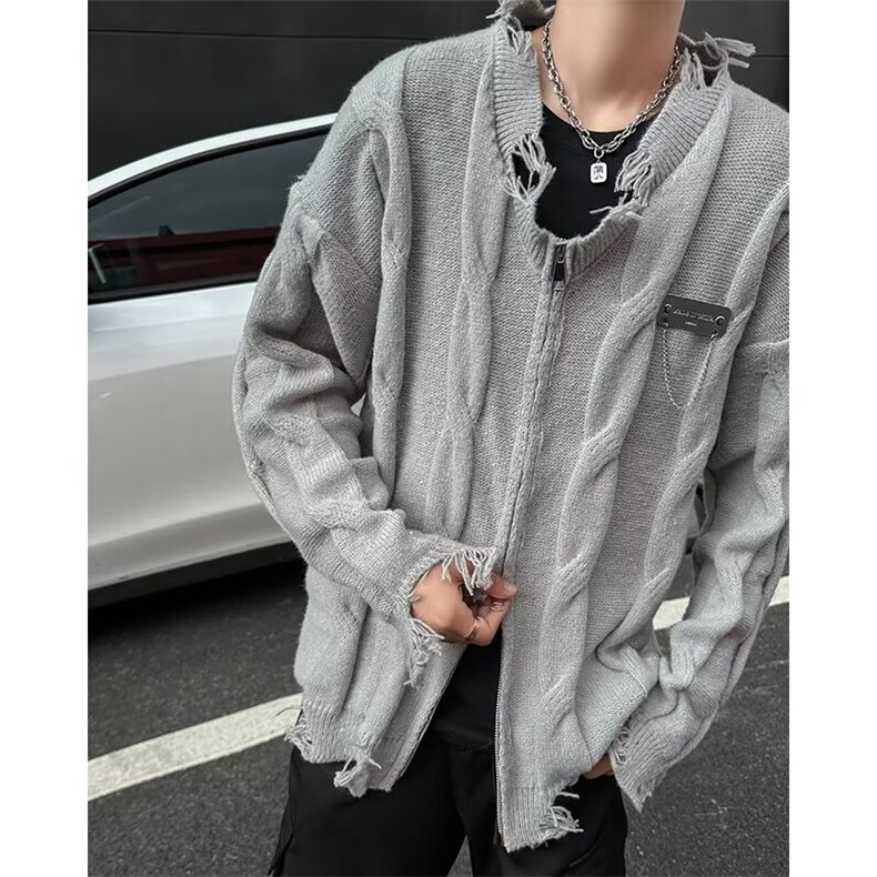针织开衫破洞男女韩版潮流高街帅2024秋冬新款2024毛衣MZ568-P53,男装针织衫/毛衣,星座412-2
