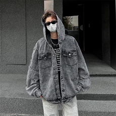 美式复古水洗牛仔外套春秋季潮流设计感休闲外套，男装夹克，星座410-7