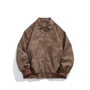 棕色皮衣外套男高级感痞帅机车服cleanfit美式复古翻领飞行员夹克图片