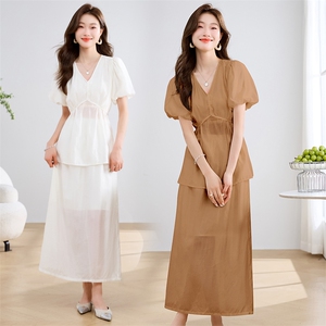 休闲时尚职业套装女2024夏季新款设计感气质高腰垂感阔腿裤两件套图片