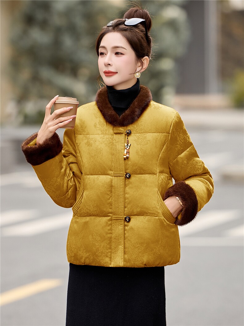 现货！现货！现货！2025年冬季人丝提花新中式白鸭绒羽绒服,女装羽绒服,衣之秀