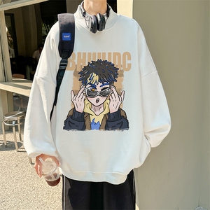 加绒加厚高领卫衣卡通印花落肩袖情侣款打底衫男XZ514-2-G72-P48