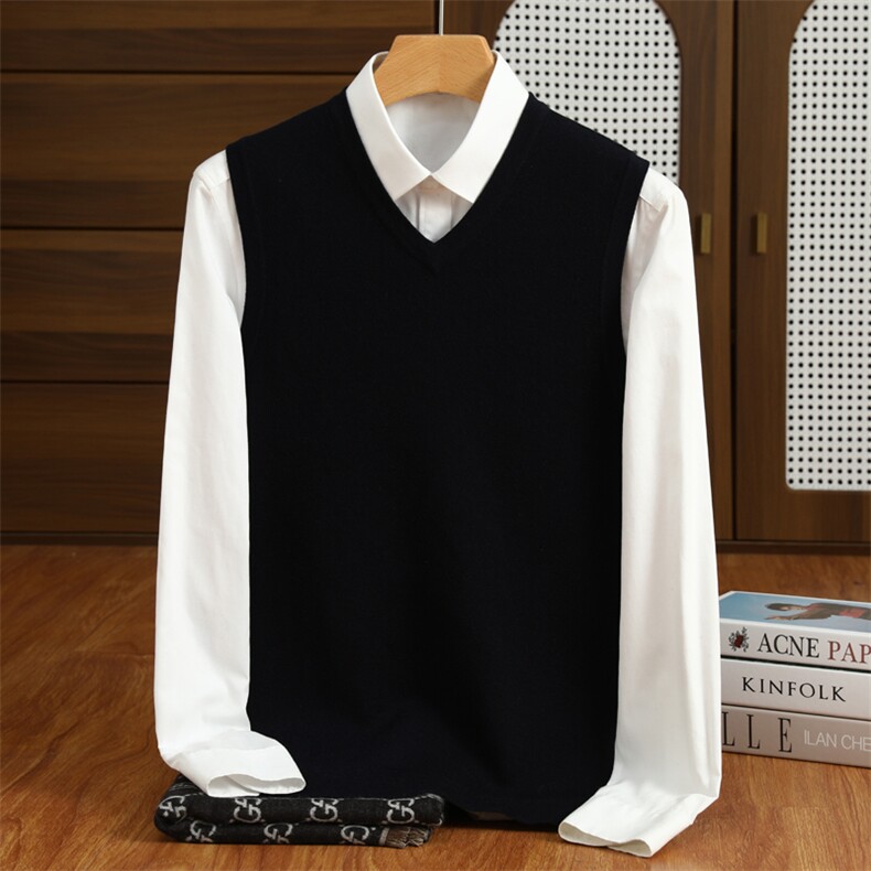 时尚男士羊毛马甲双层加厚V领秋冬保暖休闲背心男装，男装背心/马甲，昭美羊绒