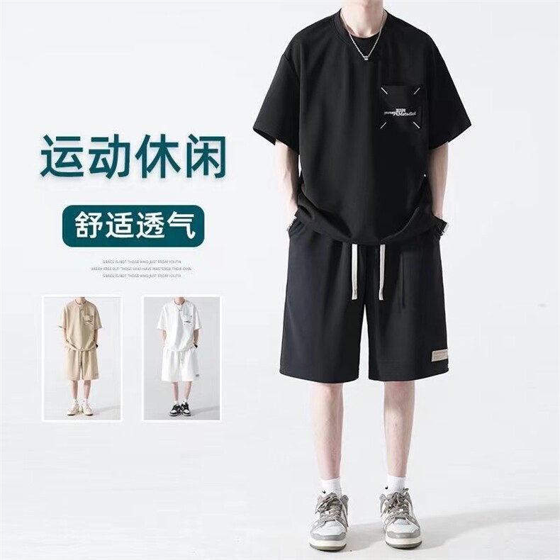 抖音 夏季高品质刺绣套装男女潮流运动二件套TZ911P75图片