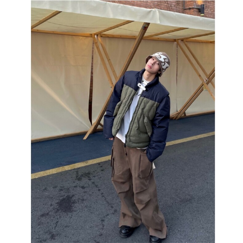现货高质量拼接羽绒棉服男leanfit不规则棉衣,男装棉衣,星座910A