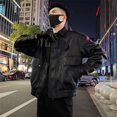 秋款夹克外套男潮牌肌理感老钱风痞帅翻领皮衣3，男装夹克，电商A366