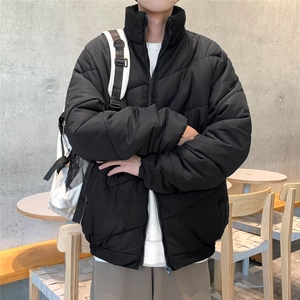 极简黑色立领棉服男款2024冬季加厚保暖宽松休闲百搭棉衣外套C301图片