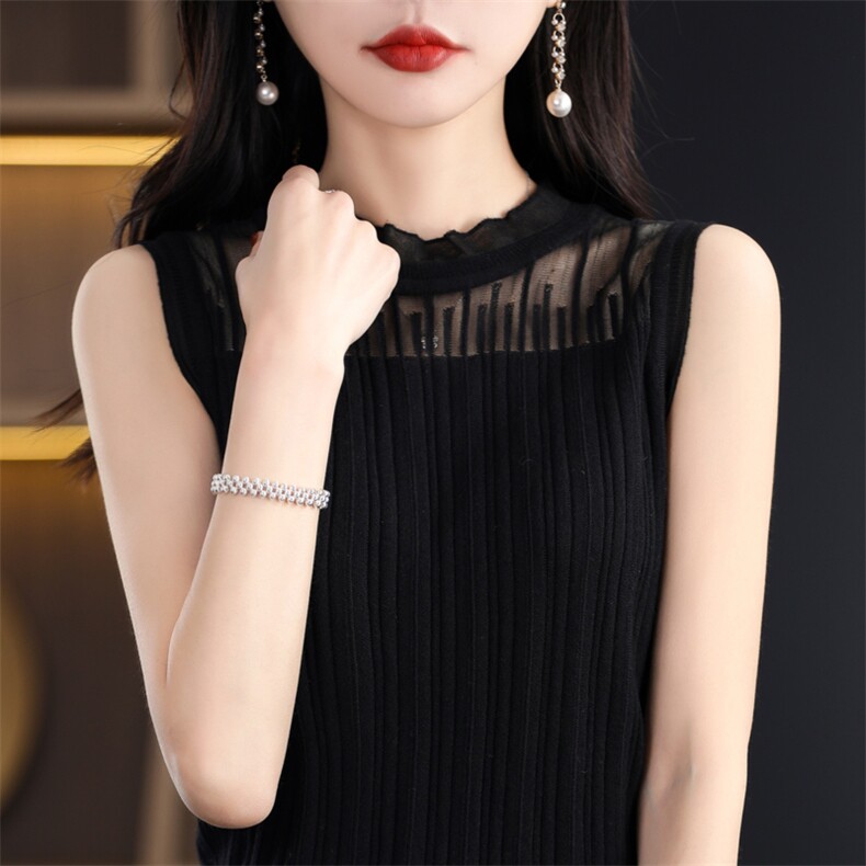 拼接收腰显瘦百褶针织背心女2024年夏季薄款内搭打底衫,女装背心吊带,贵皇网供仓
