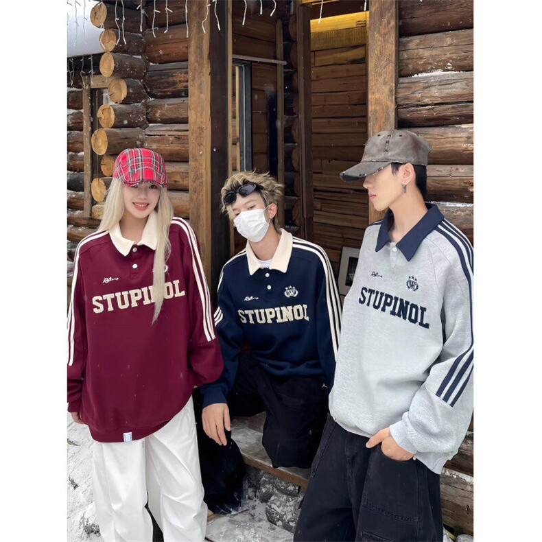 时尚POLO领街头新款套头ins新款宽松刺绣字母长袖男女百搭潮流，男装卫衣，星座506A