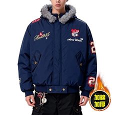 现货高品质美式高街重磅刺绣座山雕大毛毛领棉衣男女加厚棉服外套，男装棉衣，电商A486