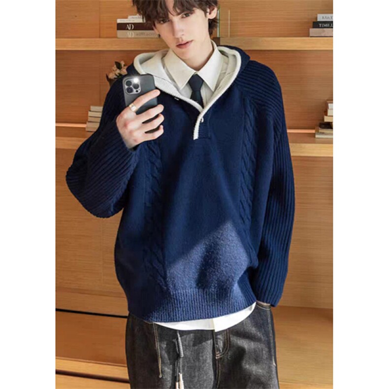 拼色连帽绞花纹高级感男士毛衣秋冬季cleanfit男装衣服M5836,男装针织衫/毛衣,星座1116A（原606A-3）