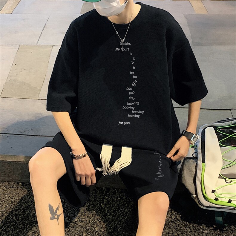 套装！华夫格套装短袖T恤短裤男TZ212-特P38,男装T恤,电商B367