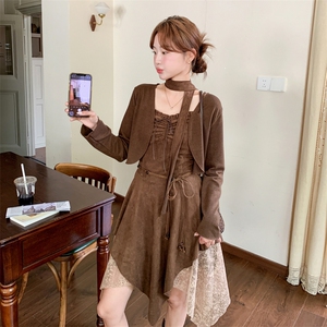 美拉德穿搭2025秋季新款吊带裙开衫两件套女辣妹废土风连衣裙套装图片