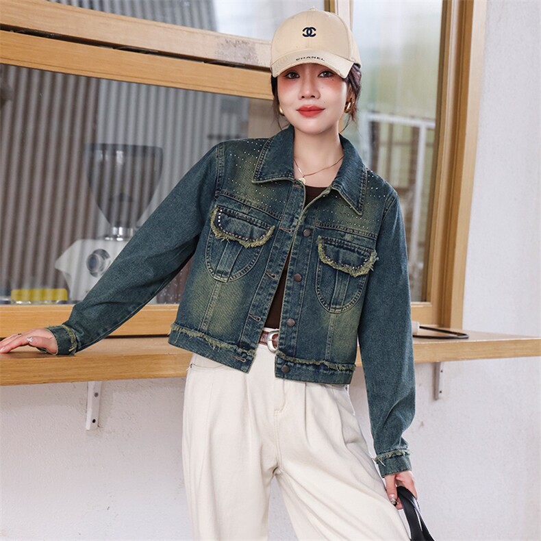 港风牛仔短外套女铆钉流苏毛边短款上衣2024秋季新款小个子夹克潮，女装牛仔外套，跑量工厂店