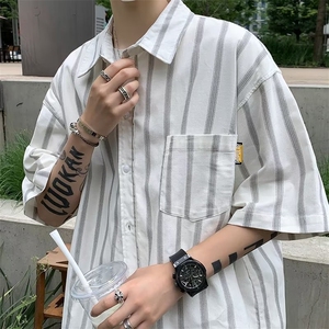 五分袖潮流男日常ins日系纯色新款标准衬衫百搭夏季潮CY426-P32图片