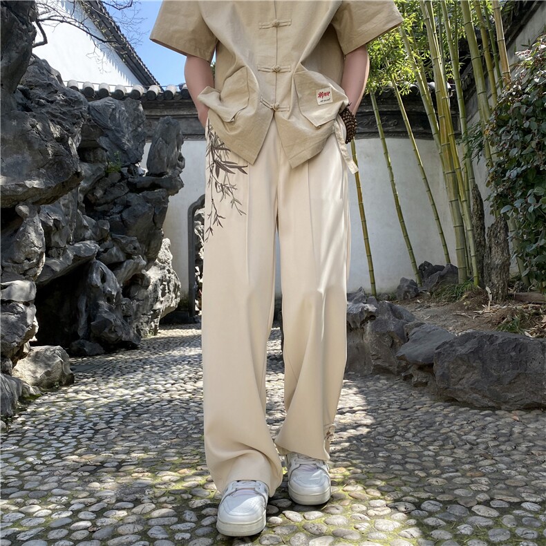 2024夏季新款新中式刺绣宽松西裤休闲裤B315-K24067-特p40控78,男装休闲裤,电商B315