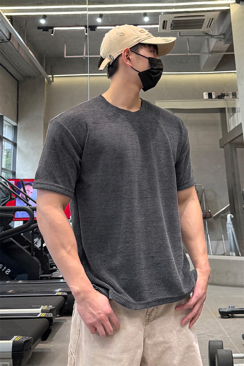 高街痞帅简约风休闲上衣纹理质感慵懒风宽松T恤HY275TP38控58,男装T恤,电商A102B