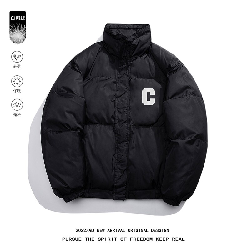 白鸭绒白底22冬季潮流字母C印花抽绳立领羽绒服YR228P195控258,男装羽绒服,电商A247-1