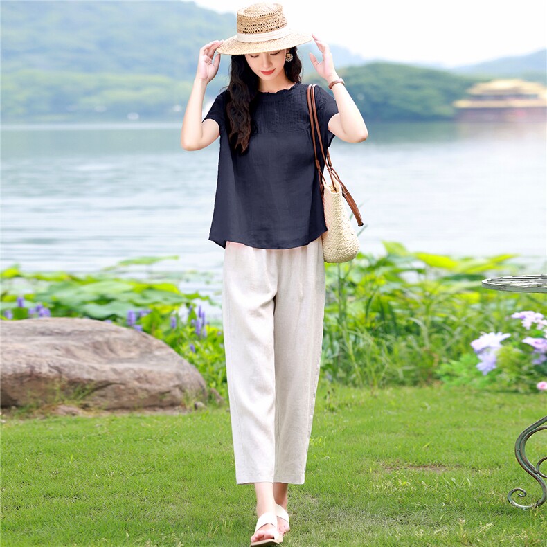 棉麻套装女2026夏季新款中年妈妈洋气减龄苎麻衬衫休闲两件套,女装套装/套裙,独衣靓
