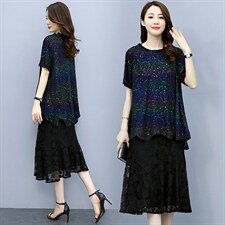 2021夏季新款时尚优雅气质圆领简约休闲舒适显瘦两件套，女装套装/套裙，香香