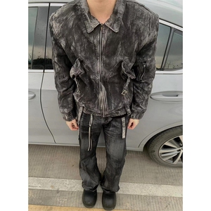 春秋季小众复古做旧牛仔夹克外套废土拉链大口袋 JK8957图片