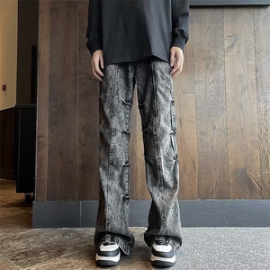 褶皱牛仔裤男美式复古vibe高街裤设计感宽松直筒微喇裤RK1116-P51图片