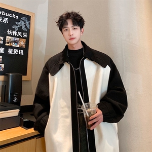 毛呢撞色冬装外套 男女同款潮牌翻领拼接夹克上衣827 P115图片