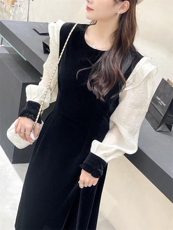 拼接丝绒裙，其它，Balance Studio