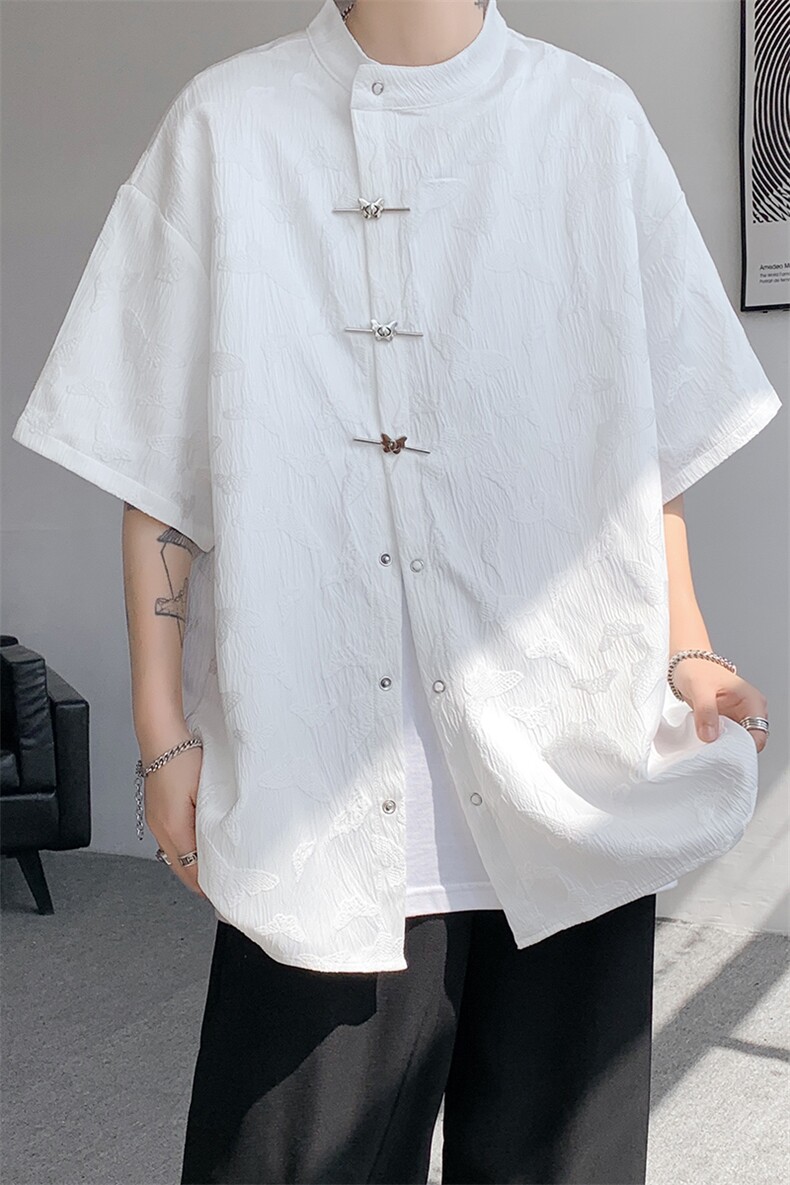 8XL-M特大码新中式衬衫男复古风垂感短袖衬衫外套CS512P48,男装衬衫,电商D206-1