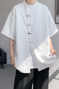 8XL-M 特大码新中式衬衫男复古风垂感短袖衬衫外套CS512P48图片