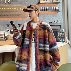秋款男开衫毛衣条纹针织衫单排扣渐变扎染外套M321P70，男装针织衫/毛衣，星座1013-1
