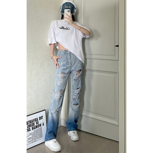 美式ins高街小众hiphop夏季破洞牛仔裤货号K729P60图片