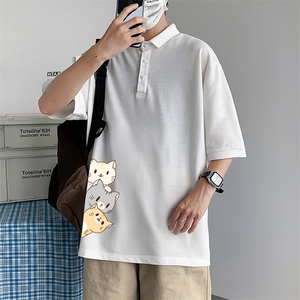 PL57164-P35翻领短袖polo衫男大码胖子半袖t恤男有领保罗衫模特,蓝色冰丝衫搭配白色裤子图片
