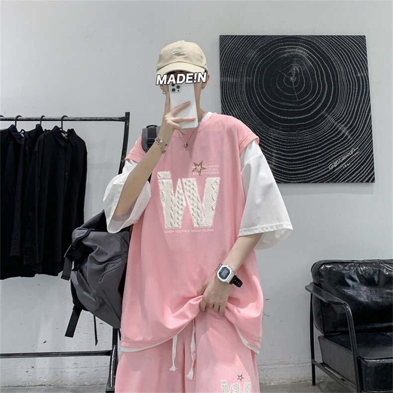 华夫格套装潮流休闲短袖短裤两件套FTZ3076-P55控78图片